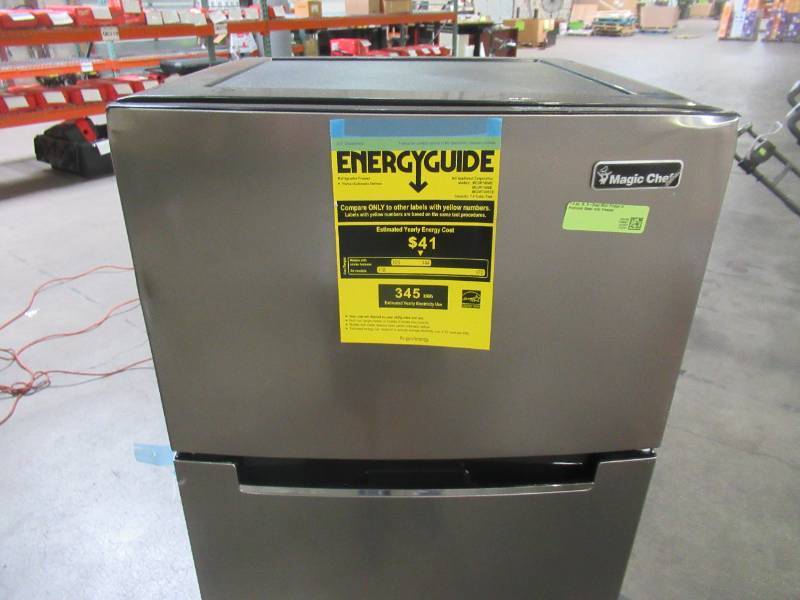 lot 100 image: Magic Chef 7.4 cu. ft. 2-Door Mini Fridge in Platinum Steel with Freezer MCDR740STE