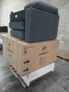 lot 118 image: WHOLESALE MIXED PALLET OF MISCELLANEOUS FURNITURE - SOFA CORNER, CHAIR, AND IR FIREPLACE MANTEL