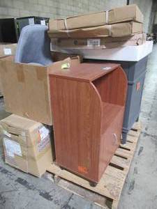 lot 211 image: WHOLESALE MIXED PALLET OF MISCELLANEOUS FURNITURE AND BUILDING MATERIALS