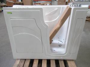 lot 313 image: Health Smart 52 x 30 x 40 White Health Smart Walk in Tub - Right Hand, WB-701-RIGHT. Scratch and Dent - Untested - For PartsRestore.