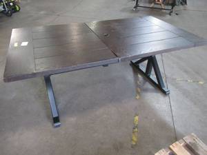 lot 408 image: Hampton Bay 74 in. x 40 in. Beacon Park Slat Brown Steel Outdoor Patio Rectangular Farmhouse Patio Dining Table, FTS61192