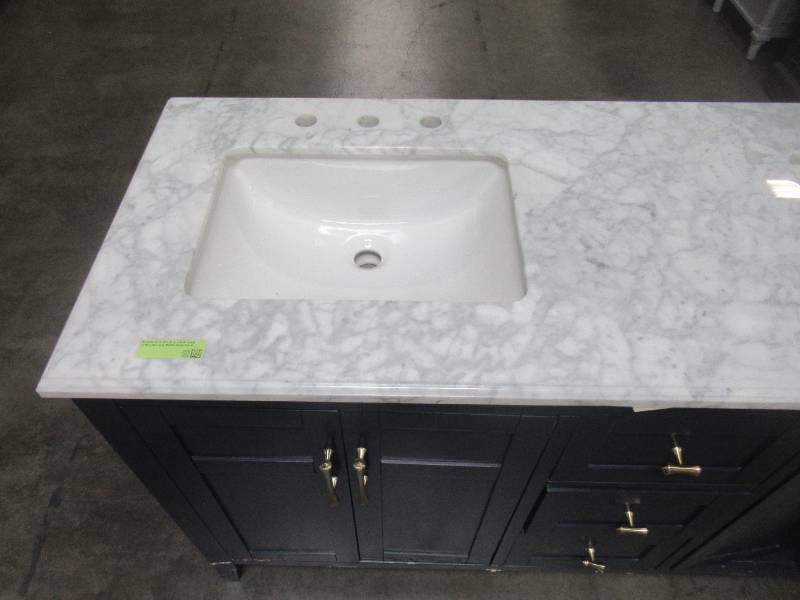 Sturgess 49 in. W x 22 in. D Bath Vanity in Navy Blue with Marble Vanity Top in Carrara White with White Basin
