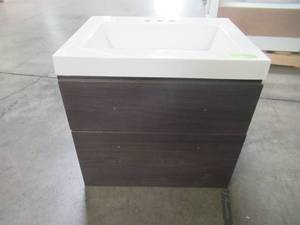 lot 17 image: Domani Larissa in 24.5 in. W x 18.75 in. D Wall Hung Vanity in Elm Emberwith Cultured Marble Vanity Top in White with Basin LR24P2-EE