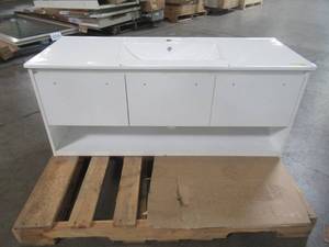 lot 18 image: Timeless Home 48 in. W Single Bath Vanity in White with Quartz Vanity Top in Ivory with White Basin TH87048HDMWH