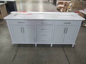 lot 19 image: Home Decorators Collection Sonoma 72 in. W x 22 in. D Bath Vanity in Pebble Gray with Carrara Marble Top with White Sinks Sonoma 72PG