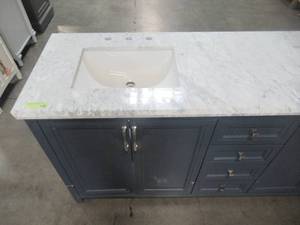 lot 24 image: Home Decorators Collection Sandon 72 in. W x 22 in. D Bath Vanity in Midnight Blue with Marble Vanity Top in Carrara White with White Basin Sandon 72MB