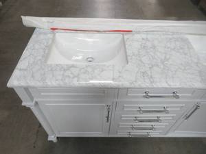 lot 26 image: Home Decorators Collection Aberdeen 60 in. W x 22 in. D Double Bath Vanity in Dove Grey with Marble Vanity Top in White Aberdeen 60