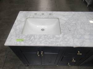 lot 28 image: Home Decorators Collection Sturgess 49 in. W x 22 in. D Bath Vanity in Navy Blue with Marble Vanity Top in Carrara White with White Basin 19111-VS49-NB