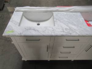 lot 29 image: Home Decorators Collection Sonoma 60 in. W x 22 in. D Double Bath Vanity in White with Natural Marble Vanity Top in GreyWhite 8105300410