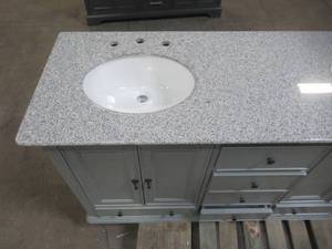 lot 33 image: Home Decorators Collection Newport 61 in. W x 21-12 in. D Double Bath Vanity in Pewter with Granite Vanity Top in Grey 1975300290