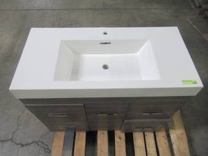 lot 44 image: Alya Bath Ripley 39 in. W x 19 in. D x 36 in. H Vanity in Gray with Acrylic Vanity Top in White with White Basin AT-8041-G