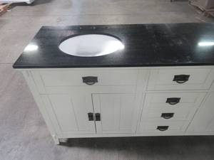 lot 45 image: Home Decorators Collection Artisan 72 in. W Vanity in White with Marble Vanity Top in Natural Black with White Sink MD-V1759