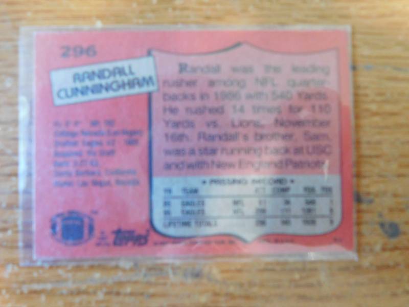lot 30 image: 1987 Topps Randall Cunningham Rookie Card #296