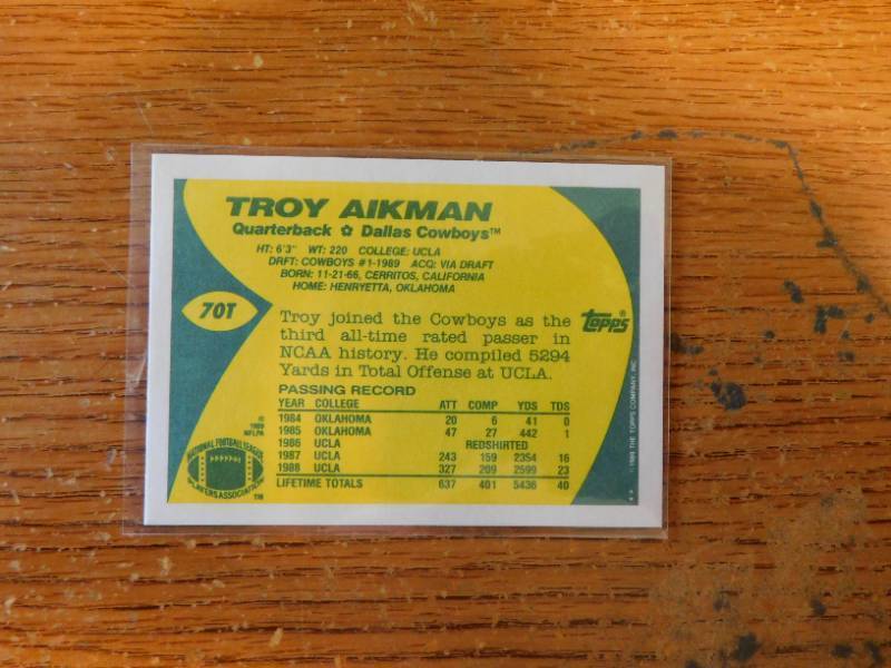 lot 32 image: 1989 Topps Traded Troy Aikman Rookie Card #70T