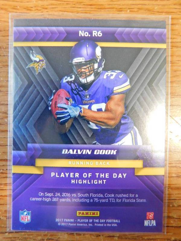 lot 59 image: 2017 Panini Player Of The Day Dalvin Cook Rookie Card #R6