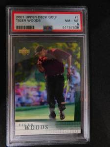 lot 54 image: PSA 8 NM-MT 2001 Upper Deck Tiger Woods Rookie #1