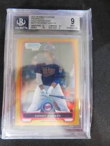 lot 158 image: BGS 9 Mint 2012 Bowman Chrome Prospects Gold Refractor Kenny Vargas Rookie Card Serial #2150