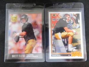 lot 209 image: (2) 1991 Brett Favre Rookie Cards - Upper Deck #13 & Ultra #283