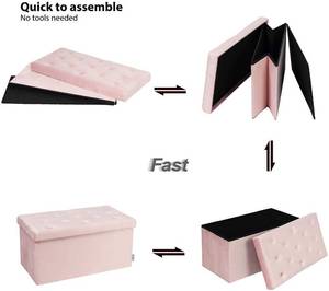 lot 28 image: B FSOBEIIALAO Folding Pink Velvet Storage Ottoman Bench