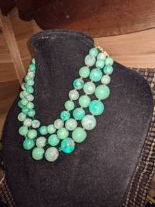 Beautiful 3 Strand Jade Green Bib Necklace