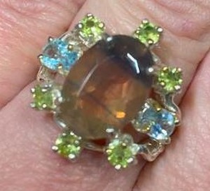 Sterling Silver Flourite, Topaz and Peridot Ring