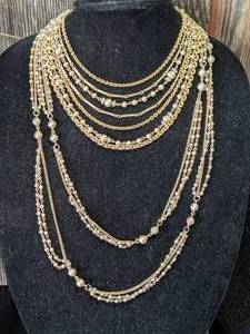 Gold Tone & Small Bead Multi-Strand Necklaces