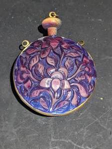 Wood Vial Pendant wCarved Floral Design