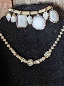 Artisian Crafted Ivory Agate Bead Necklace & Bovine Link Bracelet