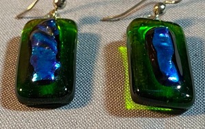 Green & Blue Art Glass Sterling SIlver Earrings