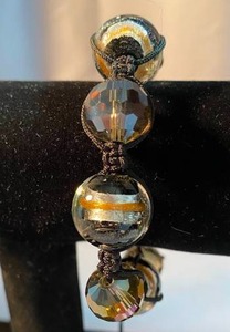 Black, Silver & Gold Art Glass Slipknot Bracelet