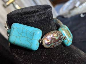 Donna Dressler Sterling Turquoise and Abalone Bracelet