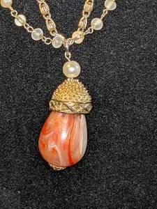Art Deco Sautior Necklace wOrange Agate Pendant