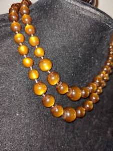 Double Strand Graduated Tiger Eye Bead Necklace & Matching Earrings