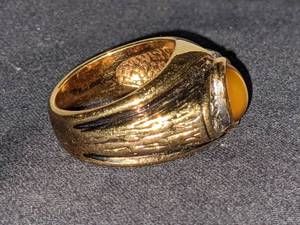 14k GF Mens Ring wTiger Eye Cabochon and Rhinestones