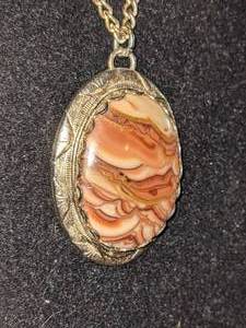 Red Lace Agate Cabochon Pendant Necklace
