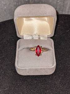 14K GF Gold Ring wMarquise Ruby Stone Sz 6