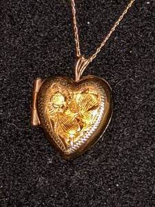 Etched Heart Locket on Fine Chain, 10K