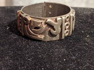 Mens Wide Band Sterling Silver Ring wRaised Symbols