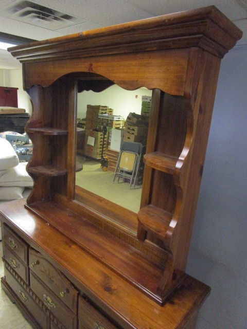 lot 225 image: SOLID PINE DRESSER W MIRROR