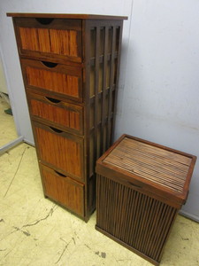 lot 237 image: BAMBOO-STYLE SHELF UNIT, STORAGE BIN