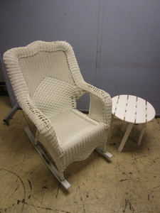 lot 239 image: WICKER ROCKER, SIDE TABLE