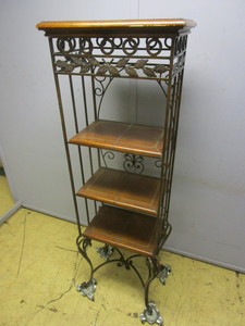 lot 242 image: SHELF UNIT W DECORATIVE WROUGHT IRON FRAME