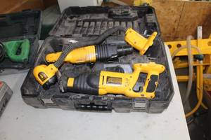 lot 91 image: DeWalt Cordless Power Tools  with Reciprocating Saw DW938, Rotary Hammer DW999, Snake Light, Plastic Case