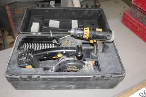 lot 96 image: Panasonic EYC136NQKW 15.6V Cordless Combo Kit  with Metal Cutter EYE3530, Drill EY6432, Batteries, Charger, Plastic Case