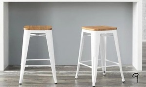 STYLEWELL Finwick White Metal Backless Counter Stool with Wood Seat (Set of 4) (16.54 in. W x 23.62 in. H)