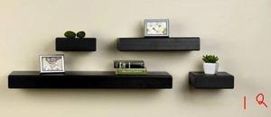 2 SETS OF 4-Piece Black Wood Floating Chunky Ledge Decorative Wall Shelf Set