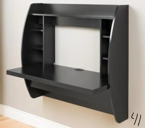PREPAC 43 in. Rectangular Black Floating Desk with Cable Management