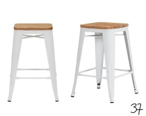 StyleWELL Finwick White Metal Backless Counter Stool with Wood Seat (Set of 2) (16.54 in. W x 23.62 in. H)