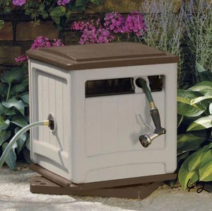 SUNCAST SSM200B Swivel Hose Reel Hideaway with Smart Trak Hose Guide and Bin in Taupe