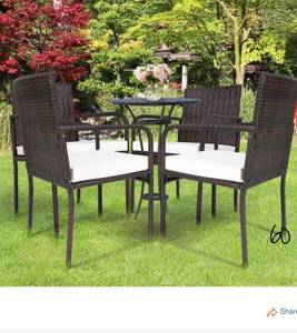 Cushioned Rattan Wicker Dining Chairs Patio Outdoor with Beige Cushion Armrest (Set of 4)